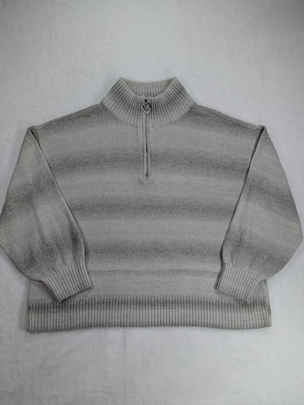 Tommy Hilfiger Ombre Mock Neck Quarter Zip Boxy Knit Sweater Gray XXL 2XL